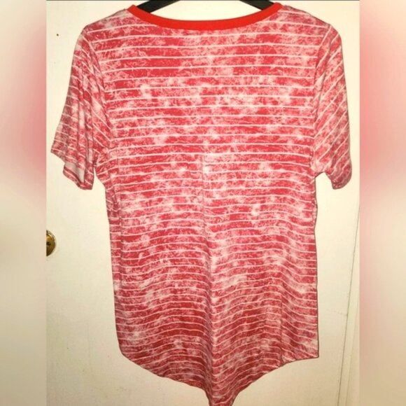 LuLaRoe Irma Red white Striped Tunic Shirt High Low Short Sleeve Pull-Over Top L - Picture 4 of 8
